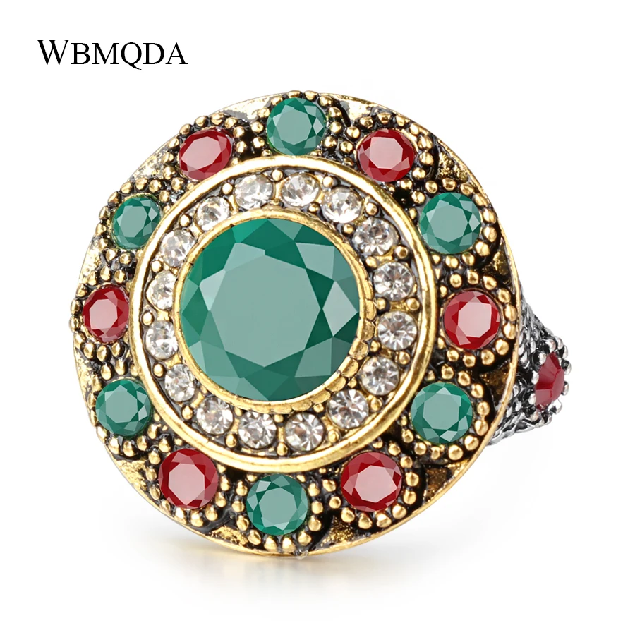 Vintage Ethnic Indian Wedding Rings For Women Flower Crystal Antique Gold Silver Ring Trendy Bohemian Jewelry 2018 Free Shipping