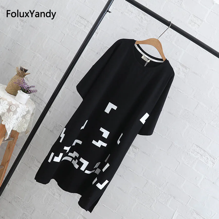 Comprar Camisetas de talla grande 5 XL para mujer Camisetas informales de manga corta de estilo largo negro amarillo QYL207