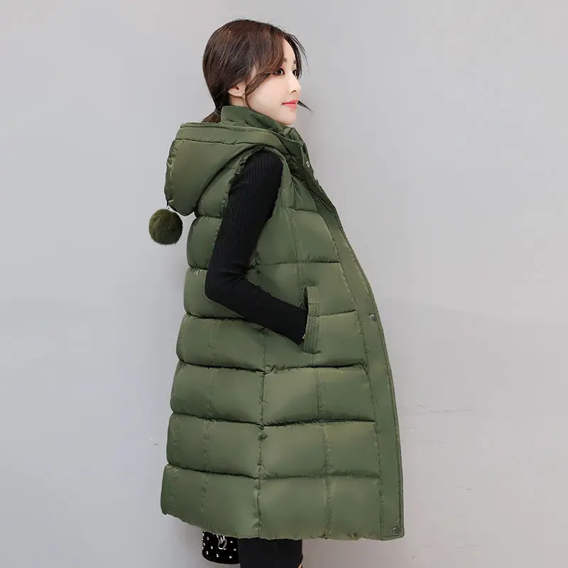 Stars Print Winter Vest Women Hooded Waistcoat Thicken Cotton Long Vest Jacket Colete Feminino Winter Jacket Pus Size 3XL C3734