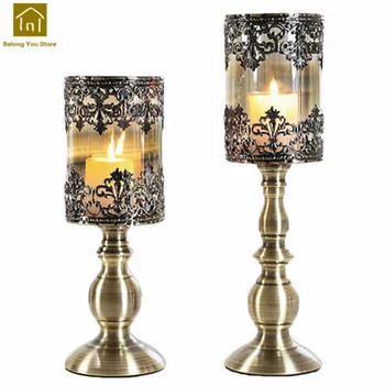 

Pillar Candle Holder Vintage Retro Wedding Decoration Iron Candle Stand Candlestick Table Candelabra Bougeoir Home Decor WKL022