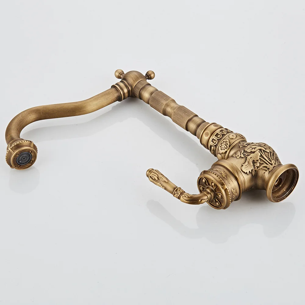 Retro Style Antique Brass Kitchen Faucet Hot & Cold Mixer Tap Single Hole Bathroon Faucet Rotatable crane Retro Style Antique Brass Kitchen Faucet Hot & Cold Mixer Tap Single Hole Bathroon Faucet Rotatable crane