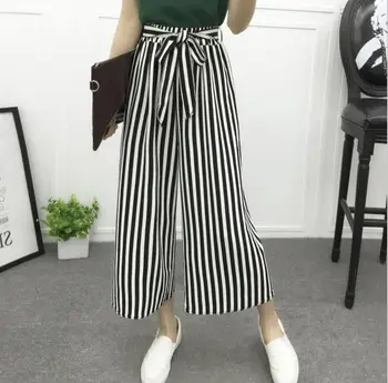 

Hot Sale Stripe Comfortable Casual Pants With Belt Pantalones Mujer Plus Size Women Striped Pants Femme