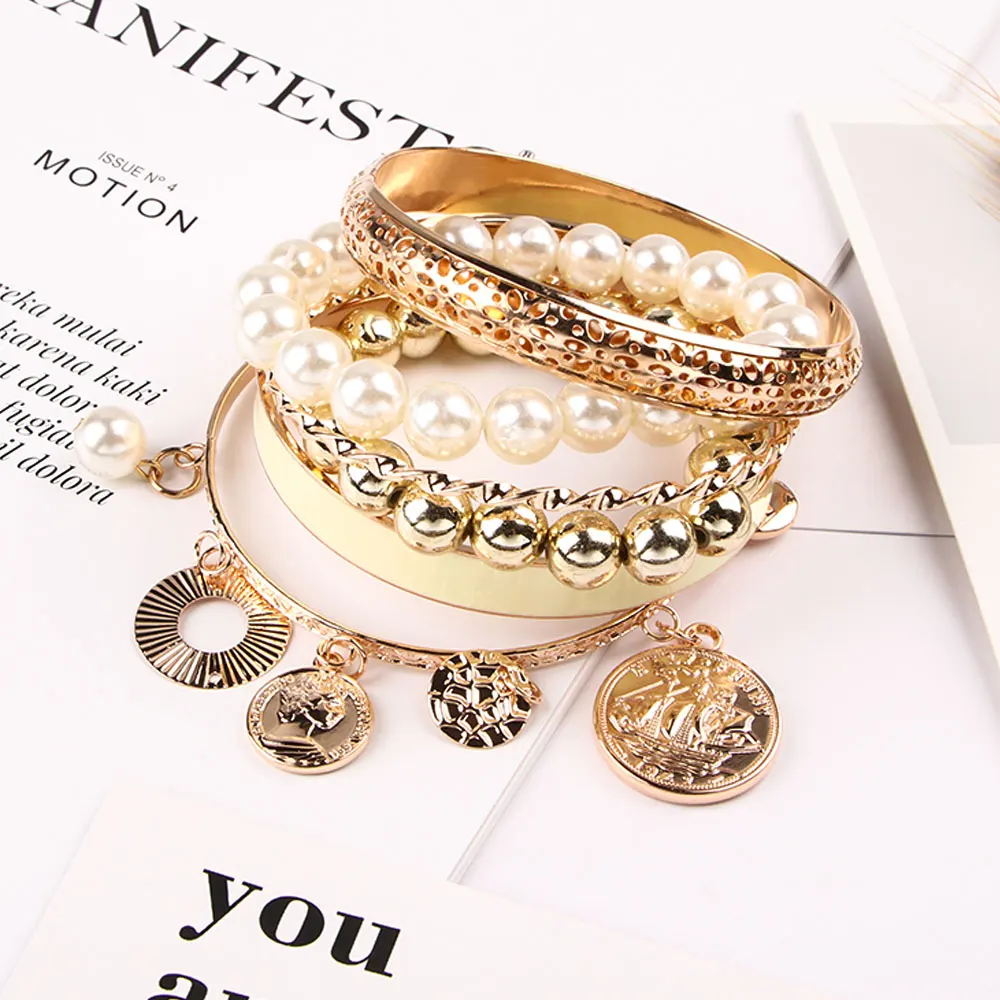 

Fashion Multilayer Charm Bracelet Exaggerated Gold Chain Bracelet Femme High Quality Of Handwoven Rope Jewelry