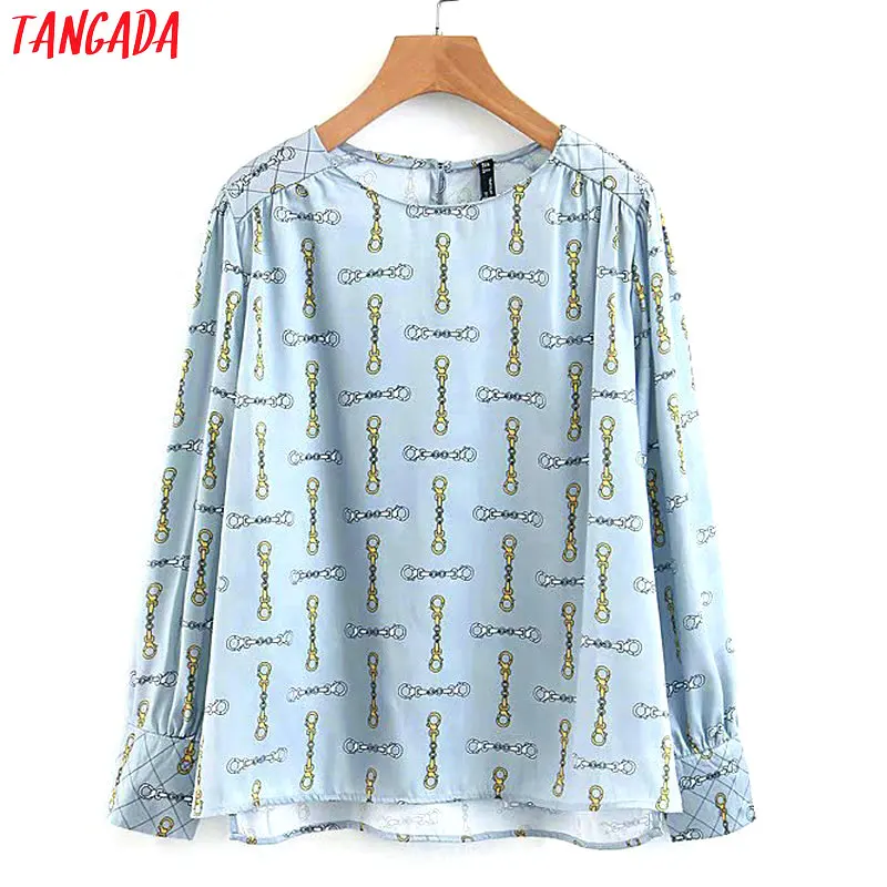 Tangada fashion women chain print blouse office lady long