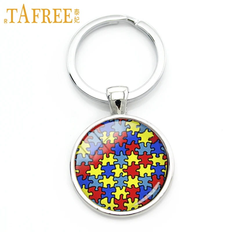 

TAFREE 2017 newest gift Autism Heart key chain bright colorful jigsaw pattern keychain unique men women jewelry KC525