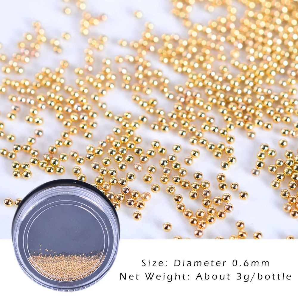 0.6mm Rose Gold Caviar Steel Beads Gel Polish Tips Craft Mini Round Bead Jewelry 3D Nail Art Decoration Rhinestone Glitter SA026