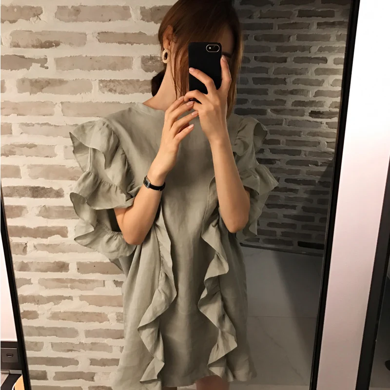 SuperAen, летнее Новое Женское платье, корейский стиль, свободное, плюс размер, женское платье с коротким рукавом, хлопок и лен, женская одежда