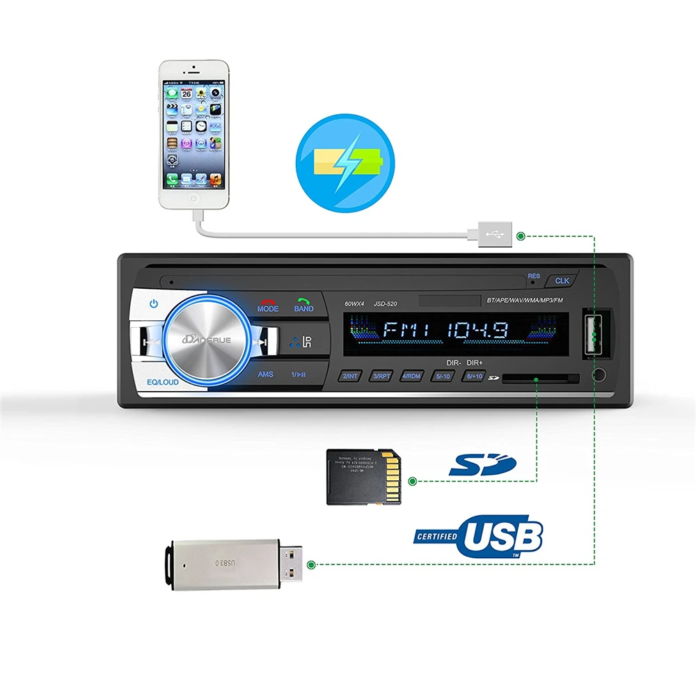 1 шт. Авторадио Bluetooth din автомобильный Аудио мультимедийный MP3 плеер приемник для