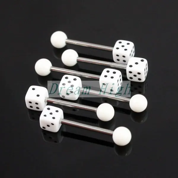

Hot Sale Charm Dice Barbell Tongue Ring UV Acrylic Ball Tongue Piercing body Piercing 100pcs/lot Free Shipping Mixed Color