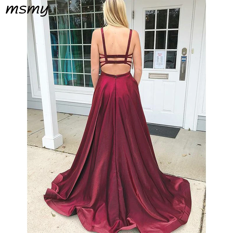 Simple Burgundy Prom Dress with Straps Custom Made Satin Evening Party Dress Fashion Long School Dance Dress Women's Formal Dress