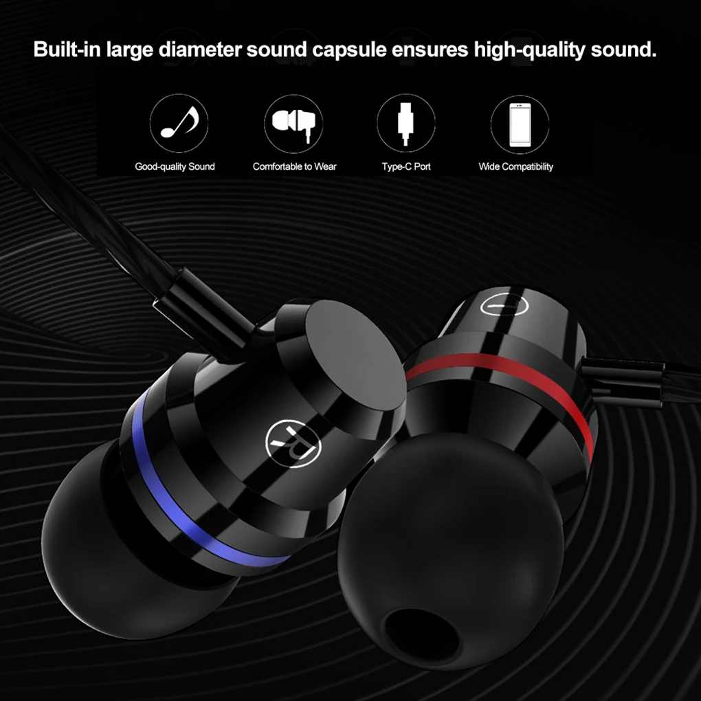 

Type-C Port In-ear Super Bass Line Control Earphone Phone Microphone Wired Headset