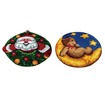 

2 Sets Completed Latch Hook Rug Bear & Santa Claus Cushion Embroidery Kit for Adults Beginner
