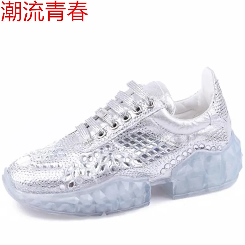 

New Women Silver water drill with Shoes Thick-sole Shoes Transparent Water Drill Women Sports Shoes Woman Crystal Shoes