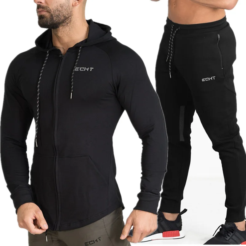 Men's Tracksuit Set Hoodies Bottoms 2Pcs Jogging Training Suit Fleece Sportswear 