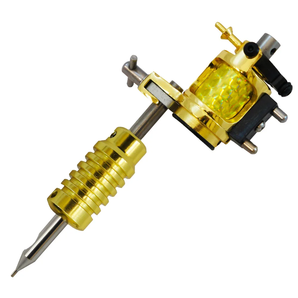 

NEW Light Gold motor Rotary Tattoo gun Machine 1" Aluminum Grip Steel ink Tip