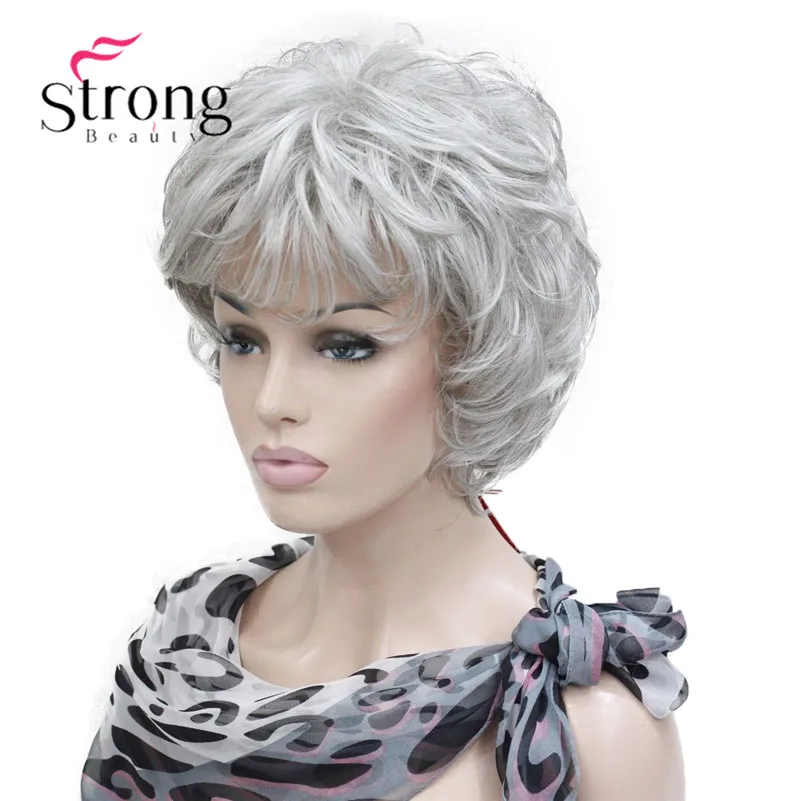 L-427B #51fashion cute light gray curlywavy short synthetic women's daily full wig (8)