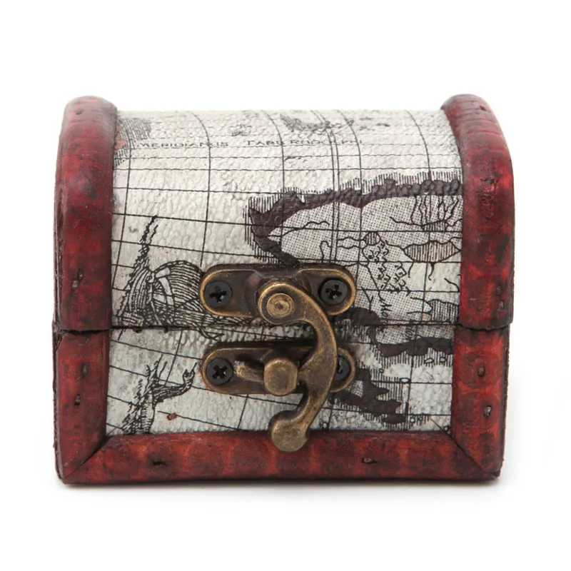 Wooden Pirate Map Jewellery Storage Box Case Holder Vintage Treasure Chest HT0809