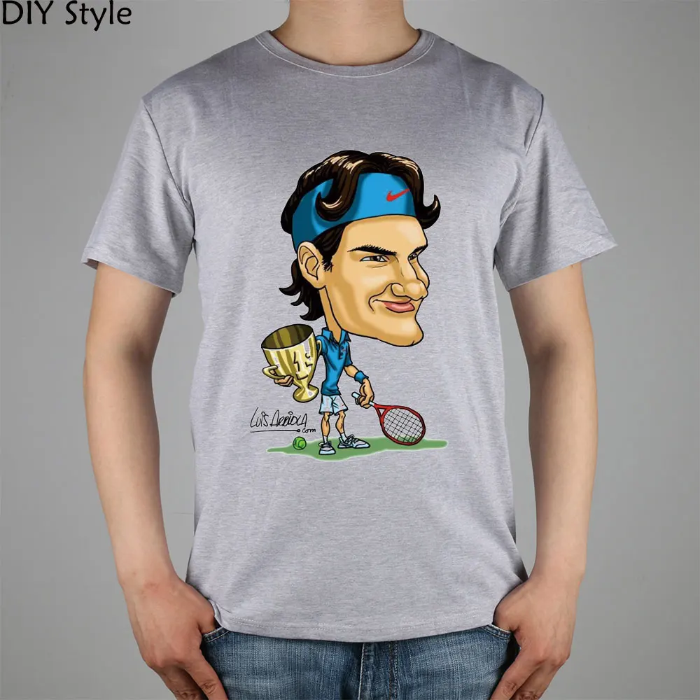 

Roger Federer T-shirt Q Carton funny Top Lycra Cotton Men T shirt Fashion Original Brand New DIY Style High Quality