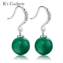 Compromiso de la boda mujeres pendiente plata plateada joyería marca moda cristal rhinestone verde OPAL piedra Pendientes