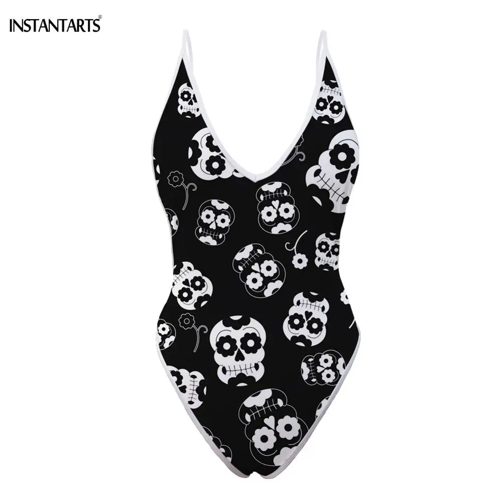 INSTANTARTS Мексика сахарный череп узор женские летние сексуальные цельные