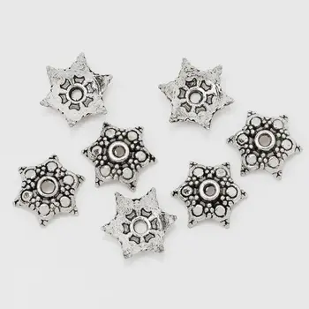 

15 mm End Beads, Tibetan Silver Tone Bead Caps Carved Five Petals Flower Shape, 50pcs/pack-10041656
