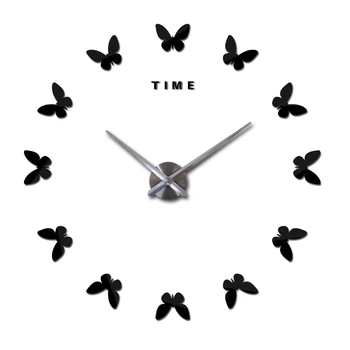 

Butterflies DIY 3D Large Clock + Silent Mechanism Decorative Acrylic Mirror Self adhesive Wall Clocks Sticker for Living Room