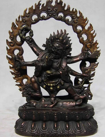 

JP S1151 Tibet Buddhism Temple Red Bronze Copper Six arms Mahakala Buddha God Statue
