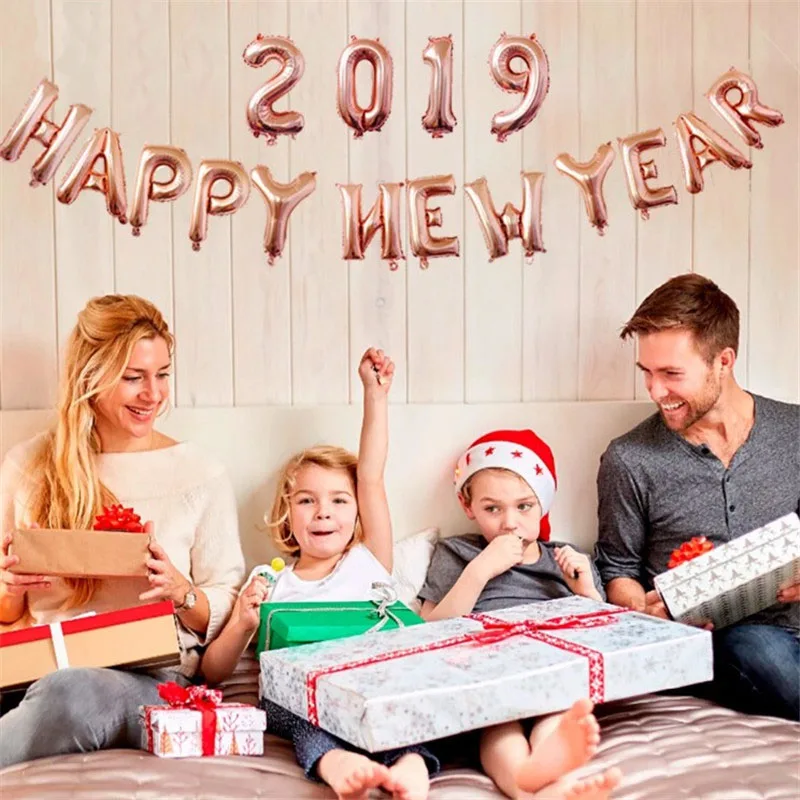 

16inch Number 2019 Balloons Happy New Year Letter Eve Bottle Cup Decor Christmas Foil Balloons Decoration Rose Gold