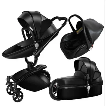 Самая популярная детская коляска из искусственной кожи, новая детская коляска 3 в 1 с автомобильным сиденьем - Цвет: 2