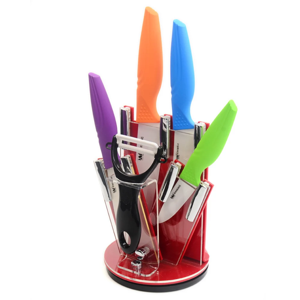 Kitchen Knife Stand Block + 3" 4" 5" 6" Ceramic Knife Set ...