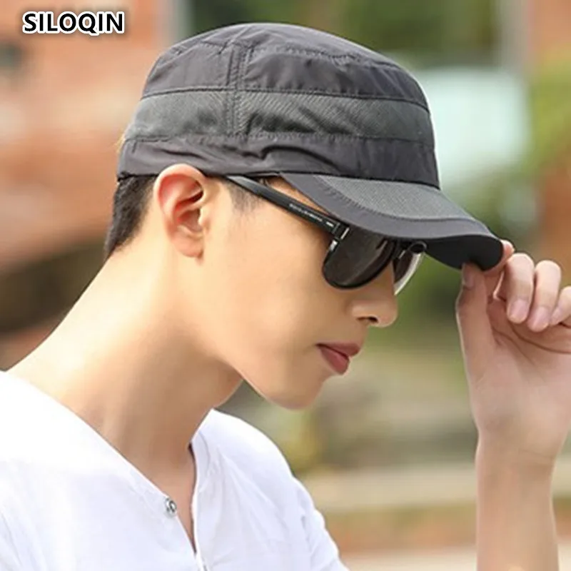 

SILOQIN Summer Men's Military Hats Simple Wild Ultra-thin Breathable Visor Adjustable Size Solid Color Dad's Hat Snapback Cap