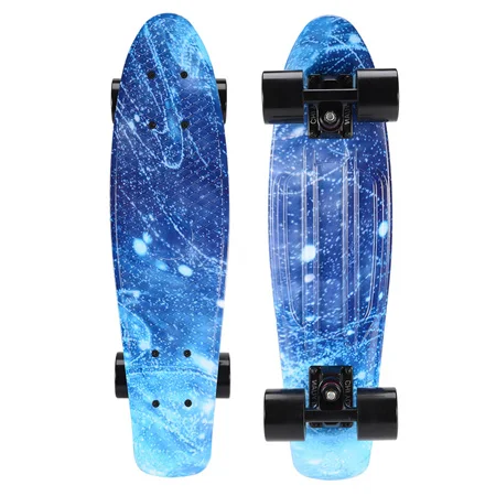 CHI YUAN 22 дюймов скейтборд Крейсер Доска Пенни 2" X 6" Ретро лонгборд скейт Графический Galaxy полный мальчик девочка светодиодный светильник - Цвет: Blue