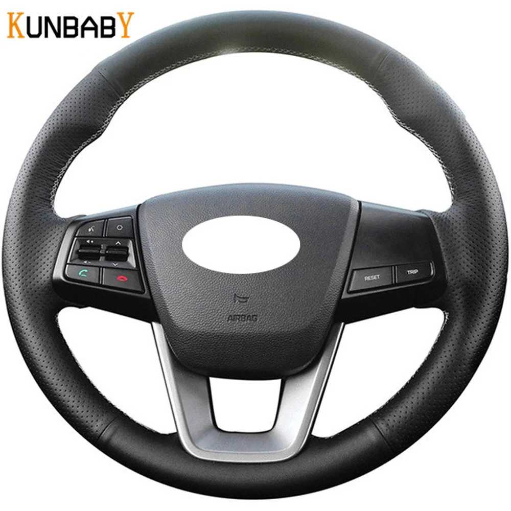 KUNBABY черный красный Натуральная кожа Чехол рулевого колеса автомобиля для hyundai ix25