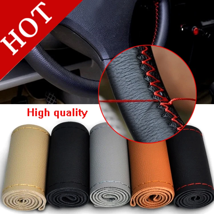Free shipping Steering Wheel Cover Genuine Cowhide Leather DIY Hand Sewing Diameter 38cm Black Grey Beige Brown Wholsale Gifts Free shipping Steering Wheel Cover Genuine Cowhide Leather DIY Hand Sewing Diameter 38cm Black Grey Beige Brown Wholsale Gifts