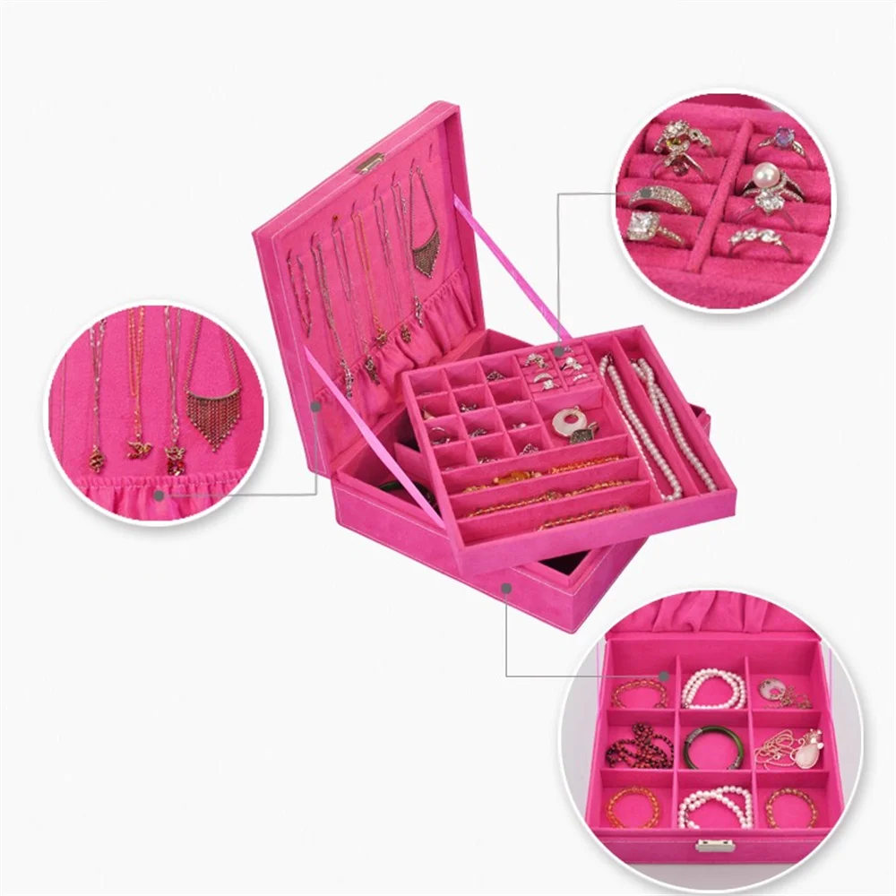 

2 Layer Jewellery Case Fashion Flannelette Jewelry Box Desk Storage Box Trinket Box Best Gift for girlfriend