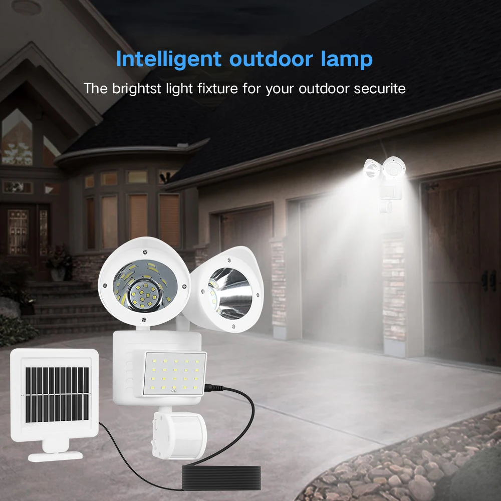 

LED Wall Lamp Adjustable Twin Head Solar Light 42 leds PIR Motion Sensor Waterproof Outdoor Street Security Light For Warehouse