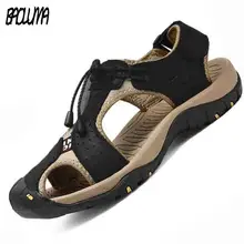 Новинка; Брендовые мужские сандалии; мужские кожаные пляжные сандалии в римском стиле; дизайнерская дышащая Мужская Уличная обувь; мужские шлепанцы; большие размеры 38-47