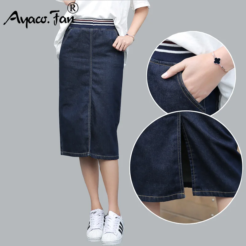 

New Denim Skirts 2019 Women Summer Girls Office Lady Blue Package Hip Pencil Midi Jeans Skirt Autumn Bodycon Femininas