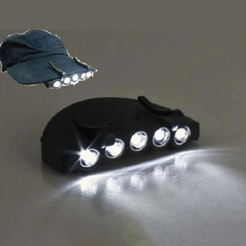 1PC Night Safe Clip on 5 Leds Head Cap/Hat Brim Light Head Lamp Torch