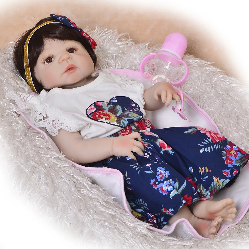

Realistic 23'"Reborn Doll Full Silicone Body Brown Hair Reborn Dolls Lifelike Kids Playmates Baby Toys Girl Christmas Gifts