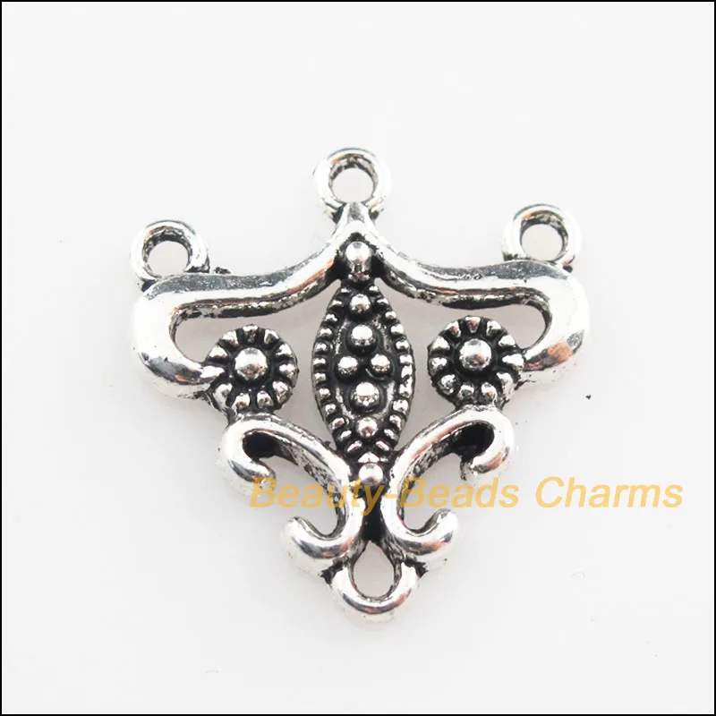 

10 New Connectors Triangle Flower Tibetan Silver Tone Charms 19.5x21mm