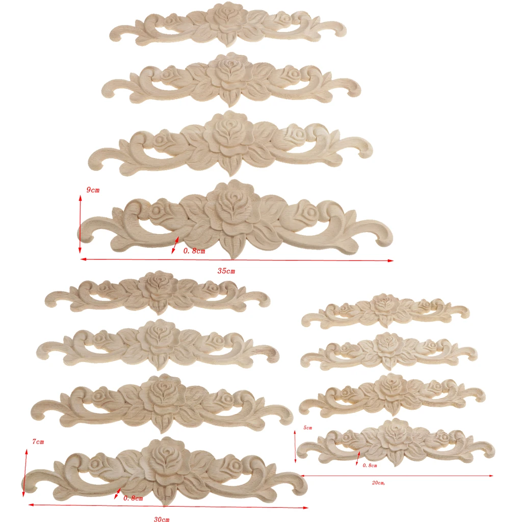 4pcs Retro Unpainted Floral Wood Carved Decal Corner Applique Frame For Home Furniture Wall Cabinet Door Decor