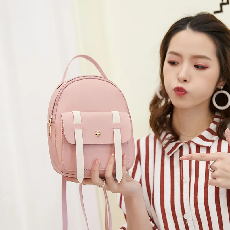 

Korean Style Women Mini Backpack PU Leather Shoulder Bags For Teenage Girls Multi-Function Small Bagpack Female Phone Pouch