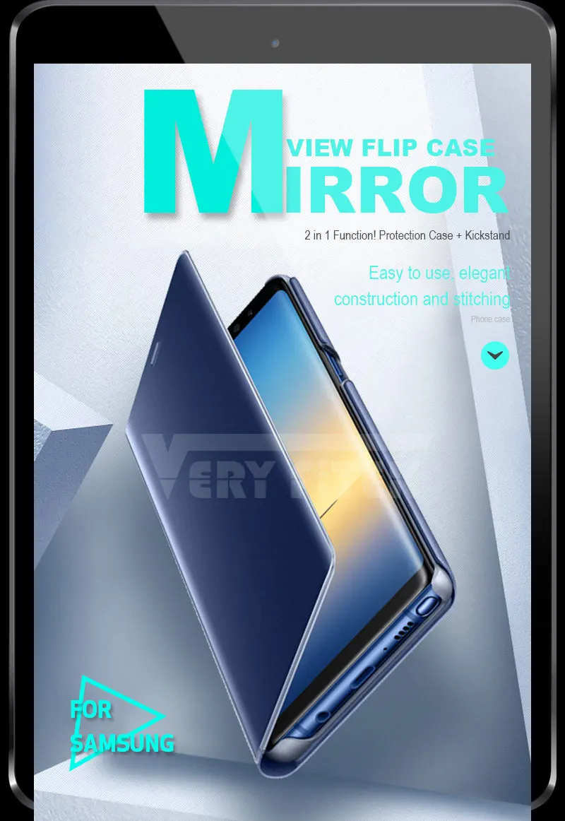 For Samsung Galaxy S9 S8 Plus S7 S6 edge A8 2018 Case Luxury Flip Stand Clear View Mirror Phone Cover For iphone X 8 7 6s 6 plus (1)