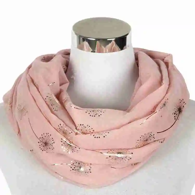 Winfox Модный черный розовый мятно-зеленый круглый шарф женский золотой фольга Одуванчик круг шарфы петля для женщин дамы - Цвет: Розовый