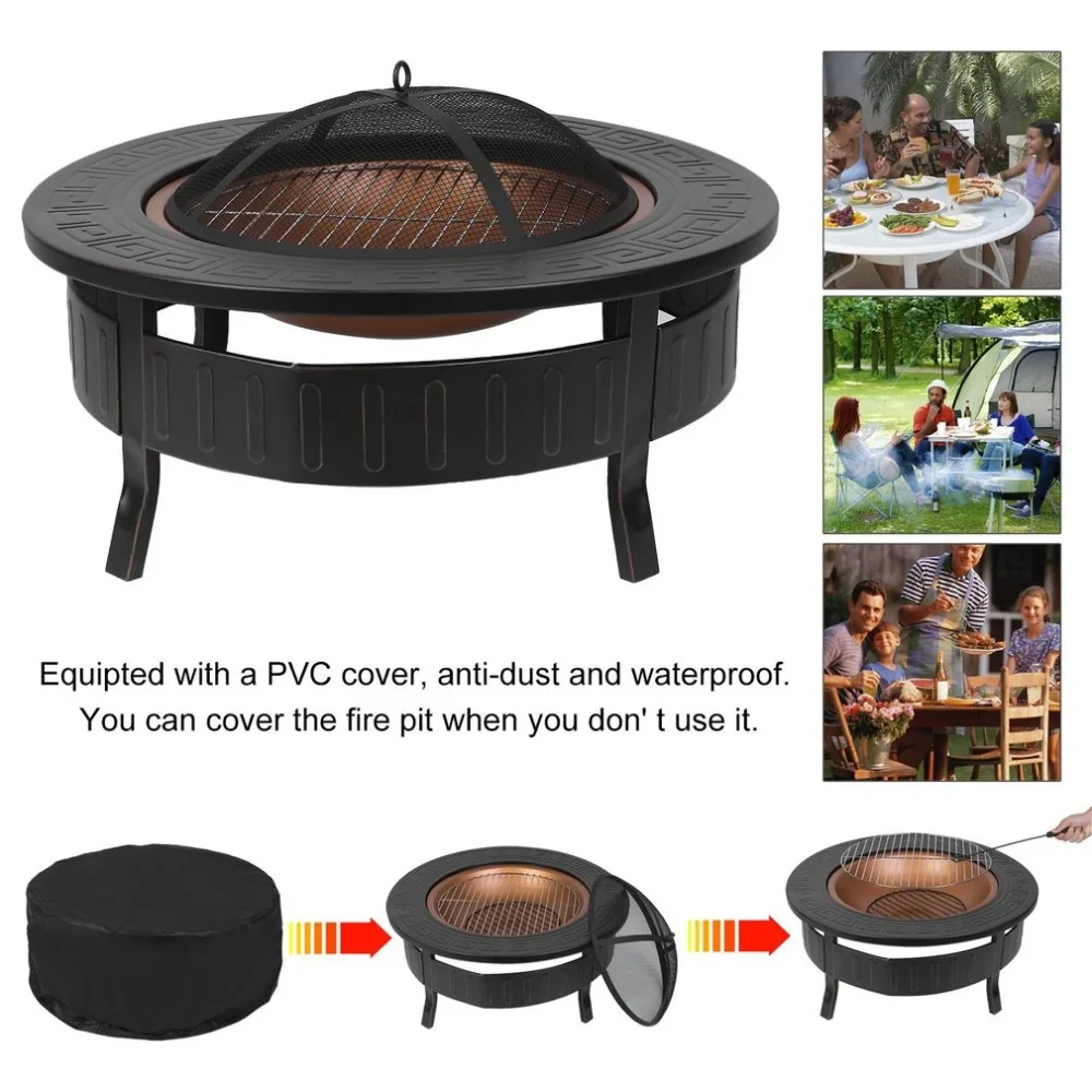 

Multifunctional 3 In 1 Outdoor Garden Backyard BBQ Round Fire Pit Charcoal Grill Stove Oven Patio Heater Ice Bucket