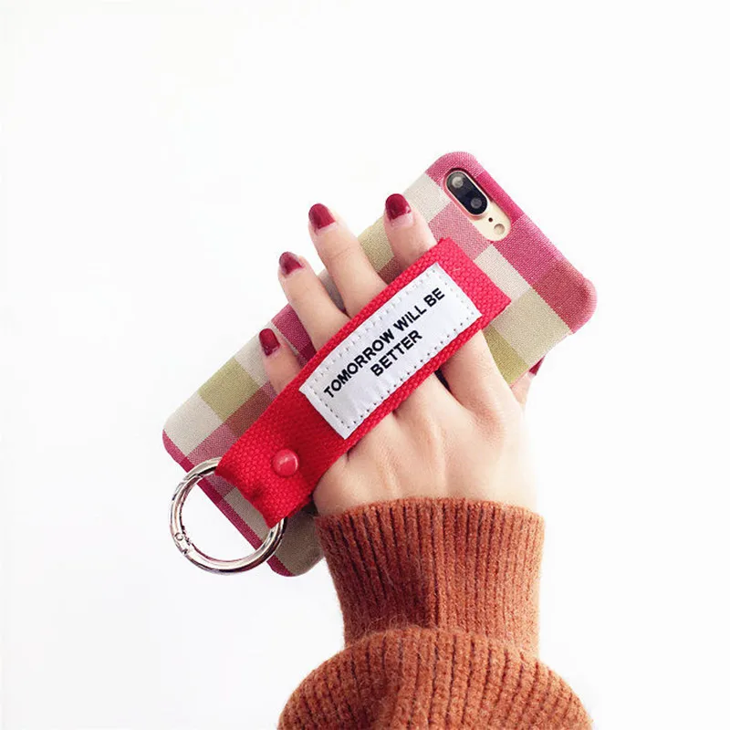 Корея Супер Популярный полоса решетки Холст Пояса Рука Жесткий PC phone Case для iPhone 6 S