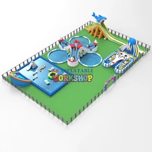 Inflatable Combination Land Water Paradise Pool With Slide,water games,inflatable aqua amusement park