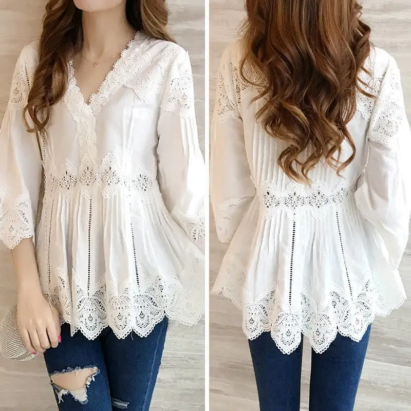  Sisjuly Women Casual Blouse 2018 Spring And Autumn New Style Lace Women Korean-Style V-neck Ruffle 