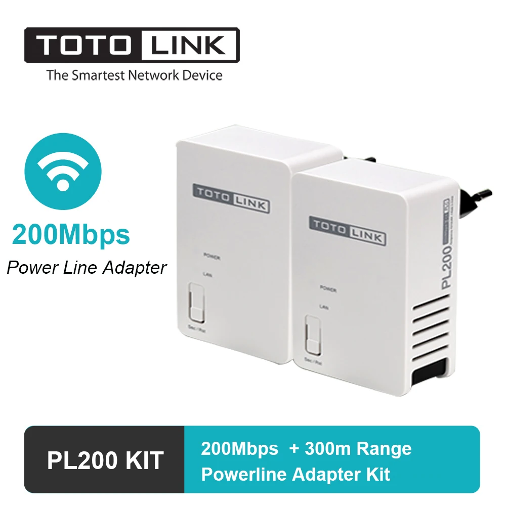 

TOTOLINK Powerline Adapter 200Mbps Wireless Wifi Router Extender with Homeplug AV Bridge 300 Meters Coverage PL200 KIT